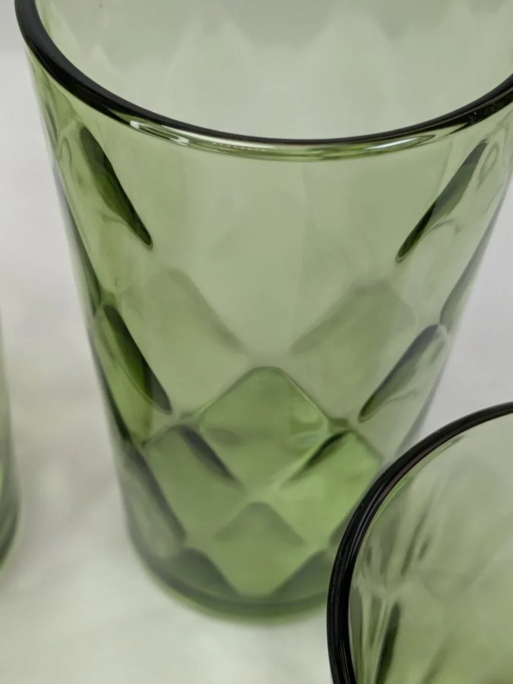 Vintage Indiana Glass Diamond Point Avocado Green Set of 6 - Pristine MCM